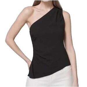 NWT WHBM Black One Shoulder Draped Asymmetric Top Blouse 2